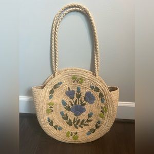 Sezane June Basket Denim Embroidered Flower
